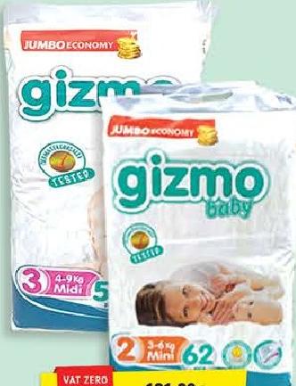 Gizmo Baby Diaper Jumbo Eco Pack Midi x52/Mini x62