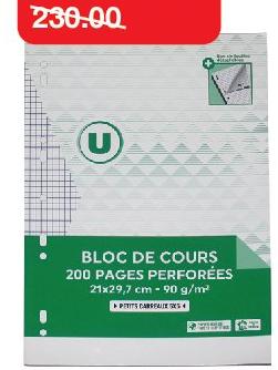 Bloc de Cours 21x29.7 cm x200 Pages