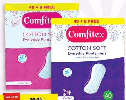 Comfitex Everyday Panty Liners Scented/Unscented Cotton Soft 40+8 Free