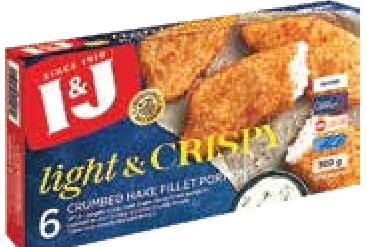 I & J Light & Crispy Classic Crumbed Hake Fillet Portions 500g