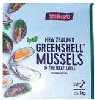 Talley's Greenshell Mussels in the Half Shell 1kg