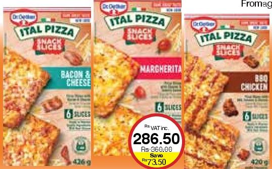 Ital Pizza Snack Slices Margherita - 378g/ BBQ Chicken - 420g/ Bacon & Cheese - 426g