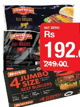 Dewfresh Beef Burgers 4 Jumbo Box