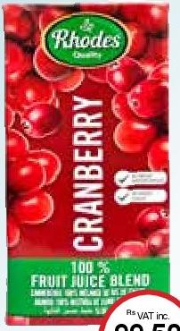 Rhodes 100% Cranberry Fruit Juice Blend 1L