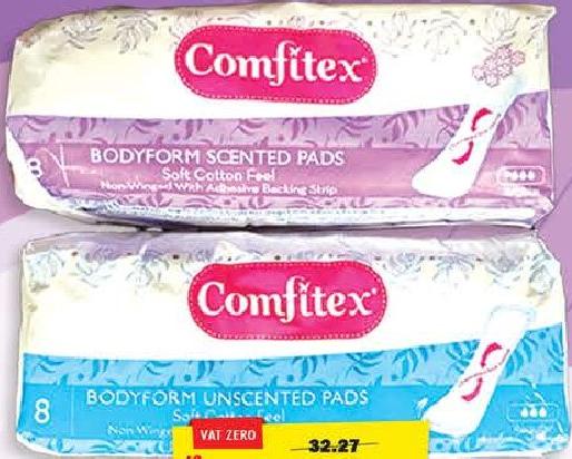 Comfitex Pads Bodyform Scented/Unscented, Winged Unscented x8