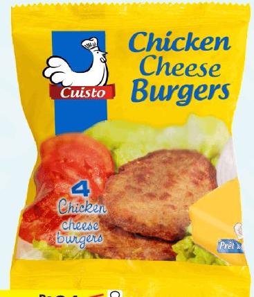 CUISTO CHICKEN CHEESE BURGERS X 4 228G