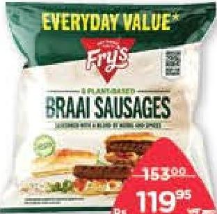 Fry's Sausages Braai, Original, Spicy, Burger Chicken Style, Spiced, Traditional, Crumbled, Hot Dogs, Schnitzel, Vegetarian Polony 320/360/380 g