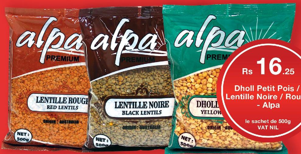 Dhol Petit Pois / Lentille Noire / Lentille Rouge - Alpa le sachet de 500g