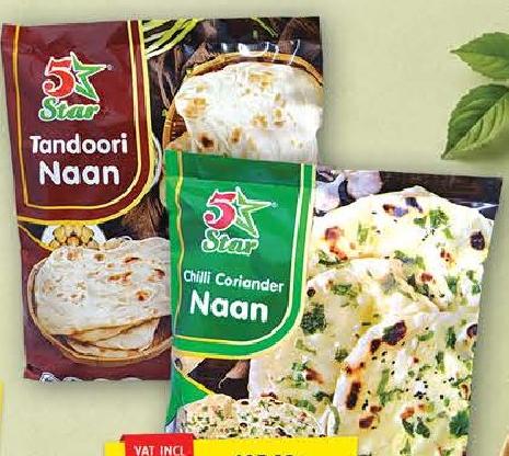 5 Star Tandoori Naan x5 400g/Coriander x4 320g/Butter x4 500g