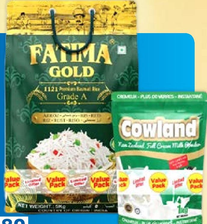 Cowland Milk Powder 1kg + Fatima Gold Rice 5kg Bundle Pack