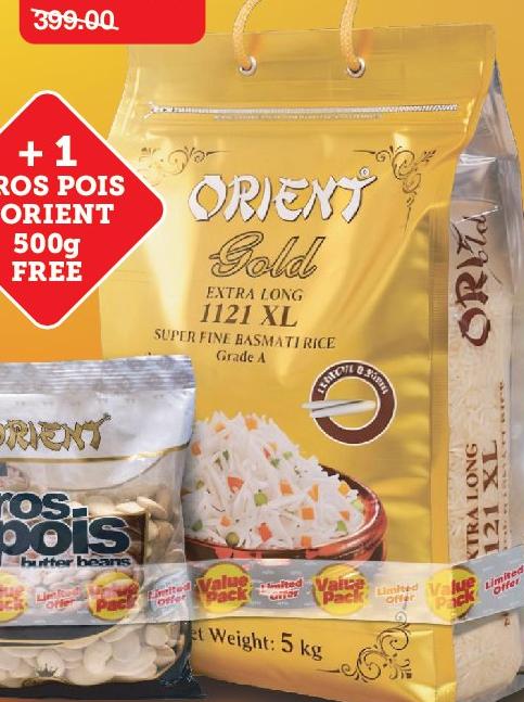Orient Gold Extra Long 1121 XL Super Fine Basmati Rice Grade A, 5 kg