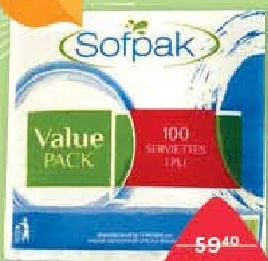 Sofpak Table Serviettes 1 Ply x 100 Sheets