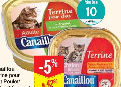 Canaillou Terrine pour Chat Poulet/Truite et Épinard 100g