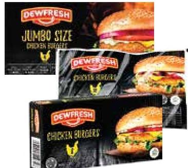 Dewfresh Chicken Burgers x 8 / x 10 / Jumbo Size x 4 500g