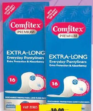 Comfitex Panty Liners Extra Long Unscented x16