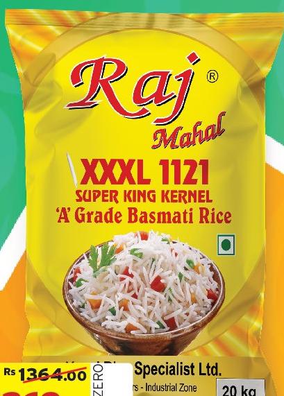 Raj Mahal XXXL 1121 Super King Kernel 'A' Grade Basmati Rice 20kg